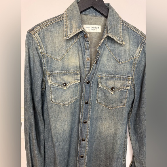 Saint Laurent  YSL Denim shirt/ made in Italy $1100 XS - Picture 7 of 16
